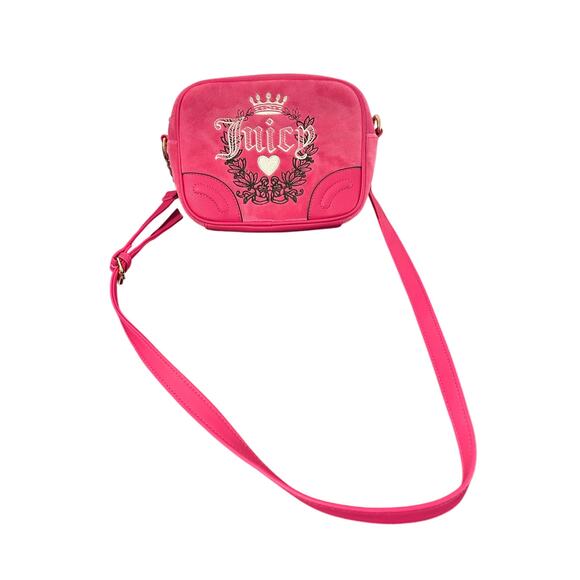 JUICY COUTURE Pink Flash HERITAGE Embroidered VELOUR Crossbody BAG - Picture 2 of 7